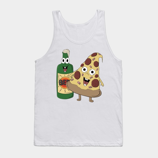 Bob The Beer And Patrick Pizza - Pizza and Beer illustration Tank Top by Funky Chik’n